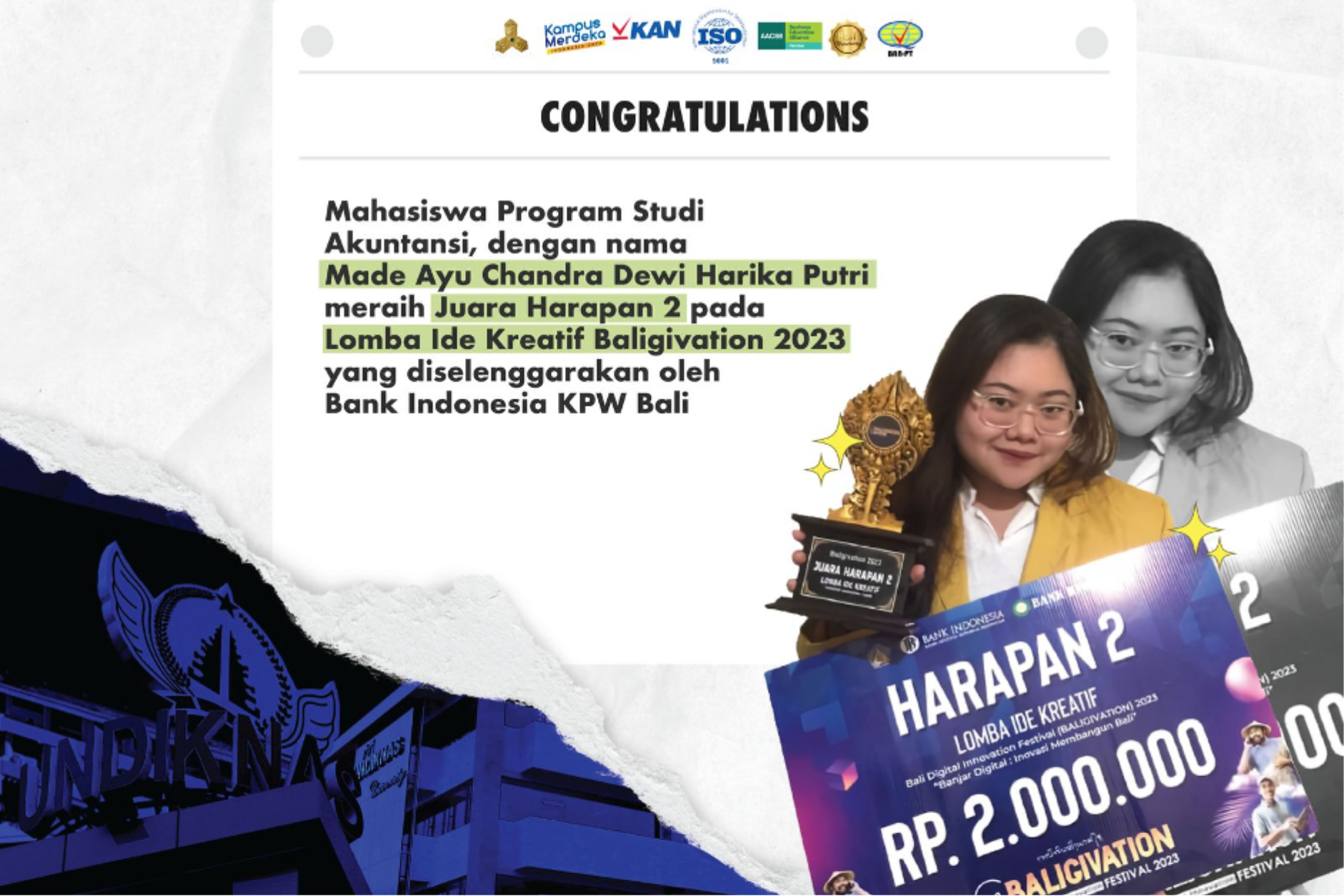 Mahasiswa UNDIKNAS torah capaian membanggakan di BALIGIVASI 2023: Percepatan Inovasi Digital dalam Perekonomian Bali
