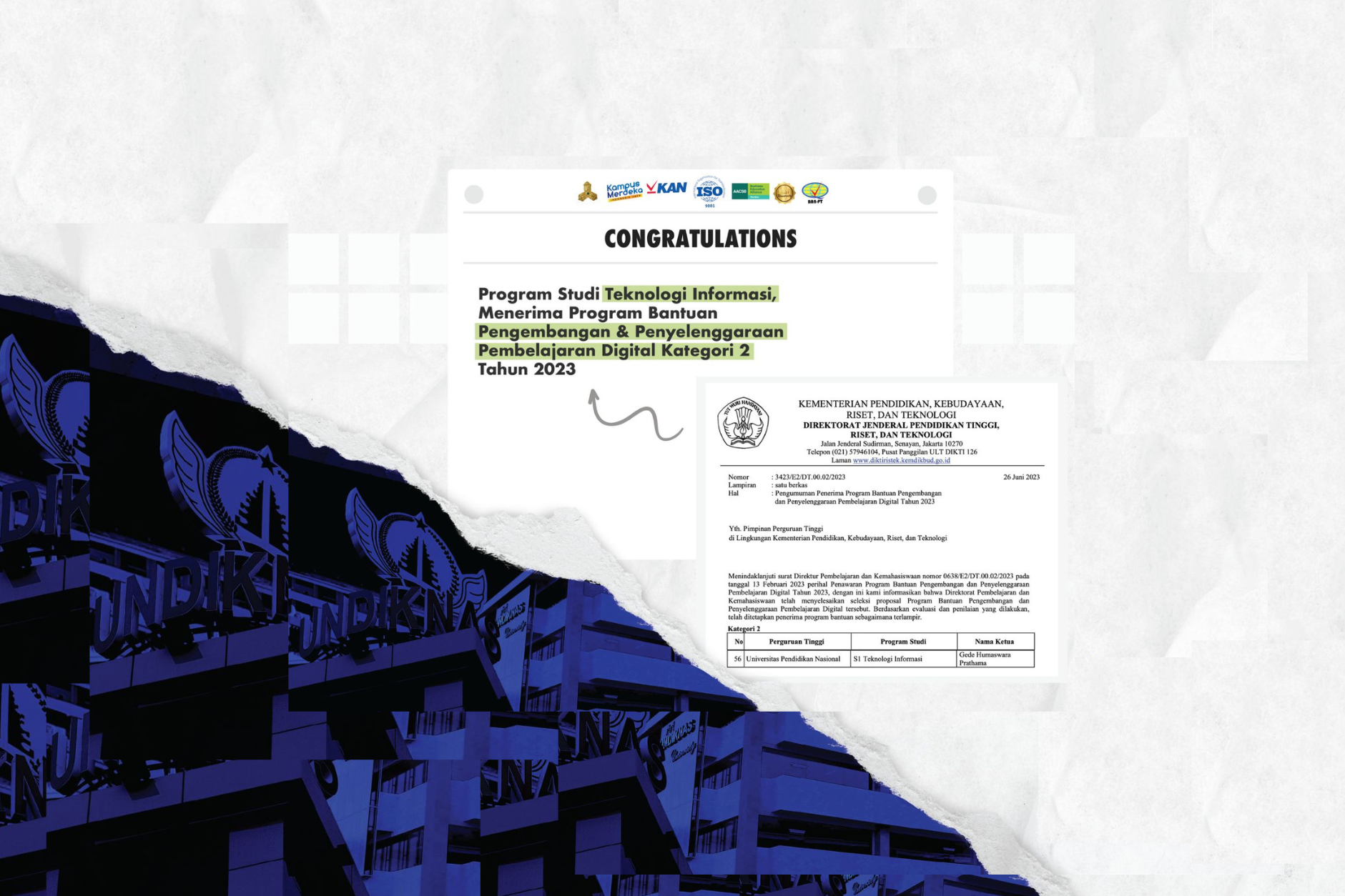 Program Studi Teknologi Informasi (TI) Universitas Pendidikan Nasional Menerima Hibah Pengembangan dan Implementasi Pembelajaran Digital Tahun 2023